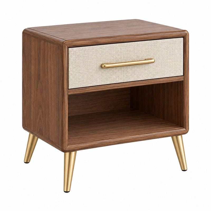 Brauner Nachttisch aus Holzwerkstoff mit Schublade im Retro-Stil, Maße 50x40x60 cm, von Avernelo.