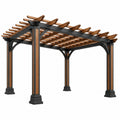Metall- und Holz-Gartenpergola 300x300x240 cm mit offenem Lattendach in Braun und Schwarz, stilvoller Avernelo Pergola