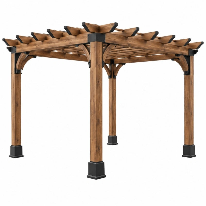 Holz-Pergola 300x300x240 cm von Avernelo mit offenem Dachrahmen, braun, für Garten, wetterfest, stilvoller Sonnenschutz