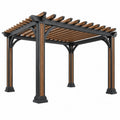 Pergola aus Metall und Holz, 300x300x240 cm, schwarz-braun, mit Lamellendach, Avernelo.