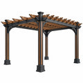 Avernelo Pergola aus Metall, 300x300x250 cm, schwarz-braun, mit offenem Latten-Dach für Garten.