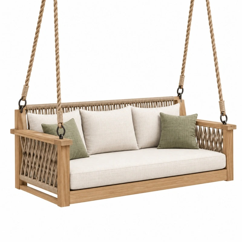 2-Sitzer Gartenschaukel 140 x 75 x 60 cm Holz Natur mit Seilaufhängung