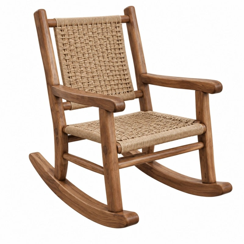 Avernelo Schaukelstuhl aus Holz mit Naturbraun Geflecht, Armlehnen, Maße 100x65x105 cm, bequeme Sitzmöglichkeit im Wohnzimmer