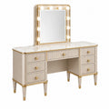 Moderner Avernelo Schminktisch aus Holzwerkstoff in Beige und Gold, mit Spiegelbeleuchtung und klassischem Stil.
